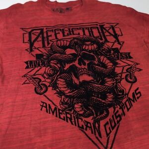 Affliction T-Shirt Men 2XL Red Skull Snake‎ American Customs Crew Neck Pullover